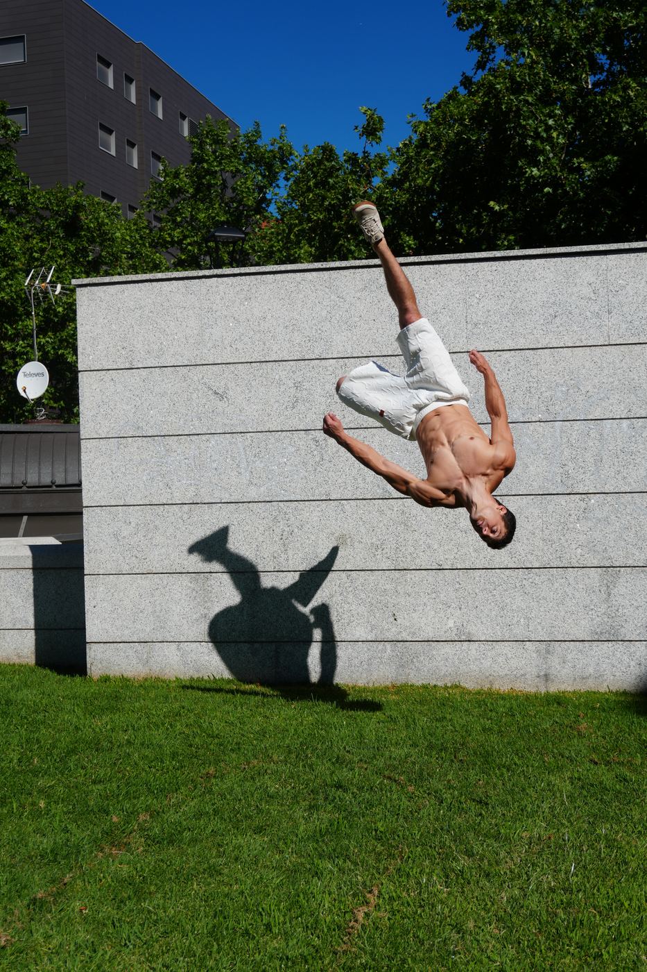Layout flip against a deep blue sky