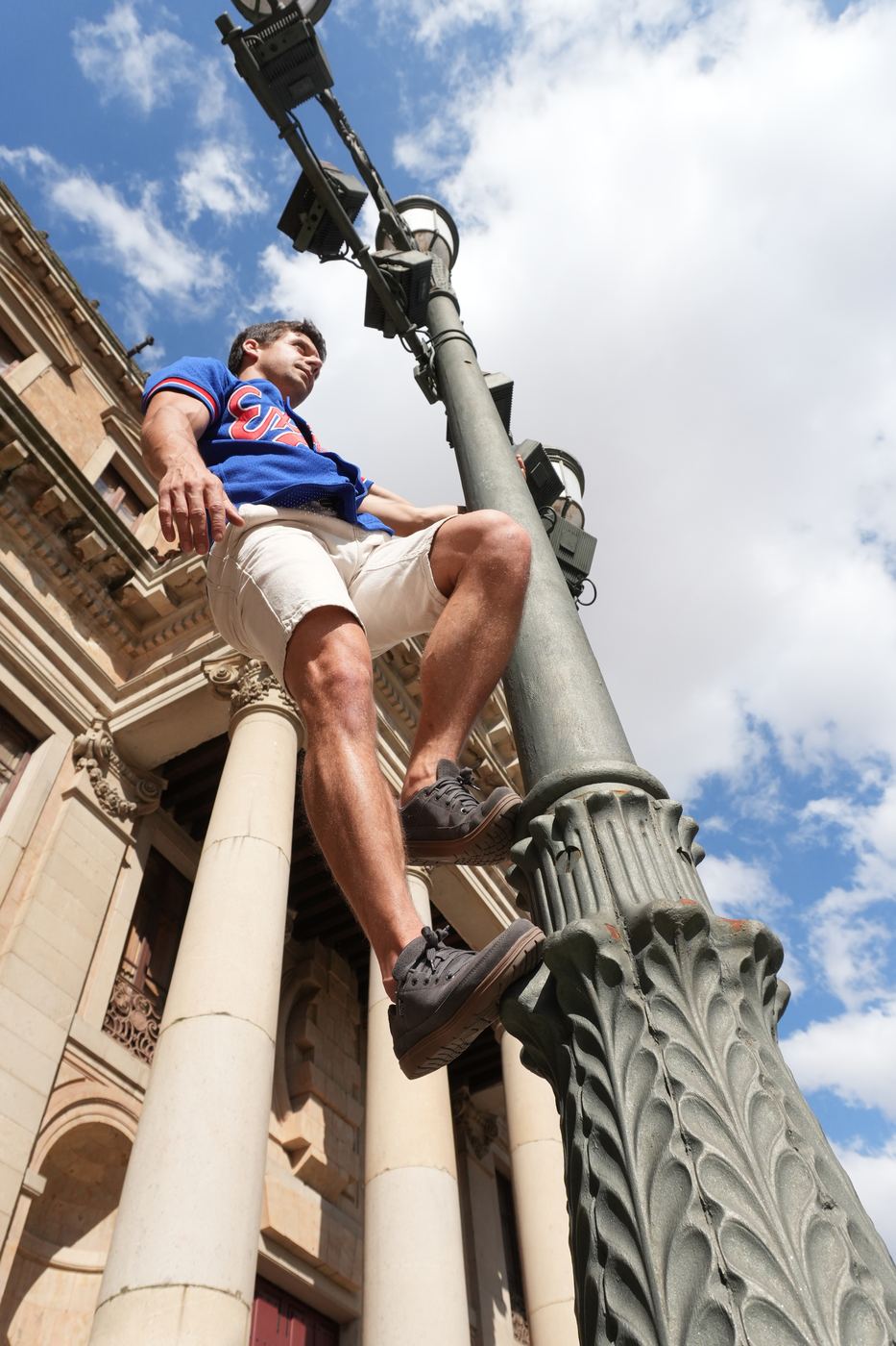 Hanging off a lamppost